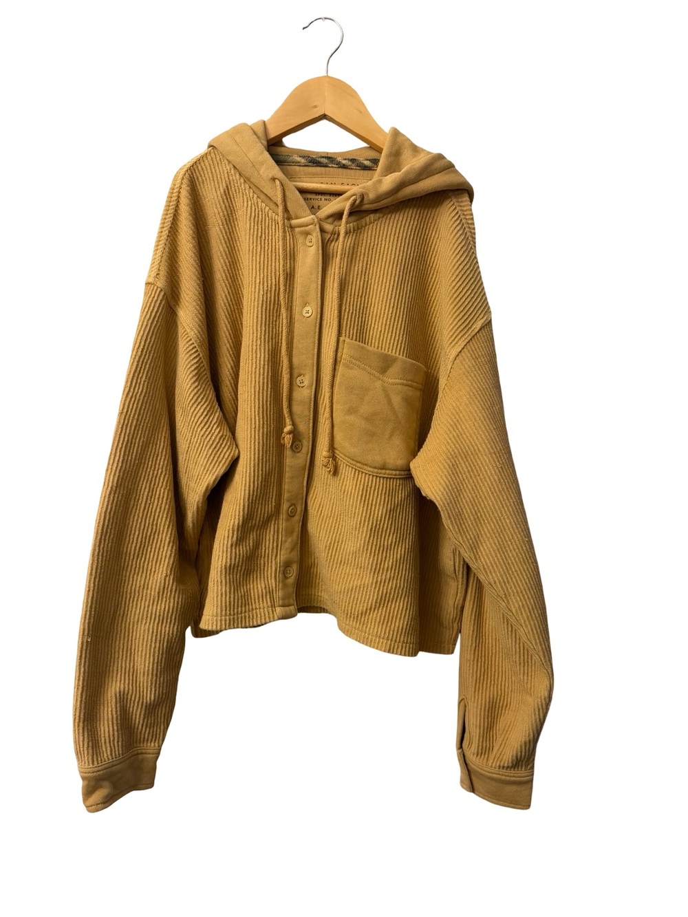 American Eagle Outfitters Ribbed Mustard Hooded Button-Up Sweatshirt